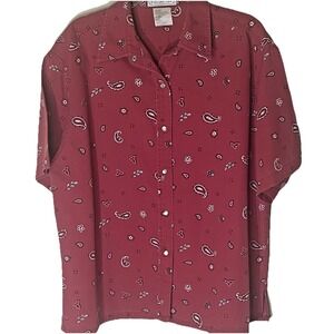 Mandal Bay Collection Woman's Sz L/XL Red Bandana Shirt Pearl Snaps Ranch2Rodeo